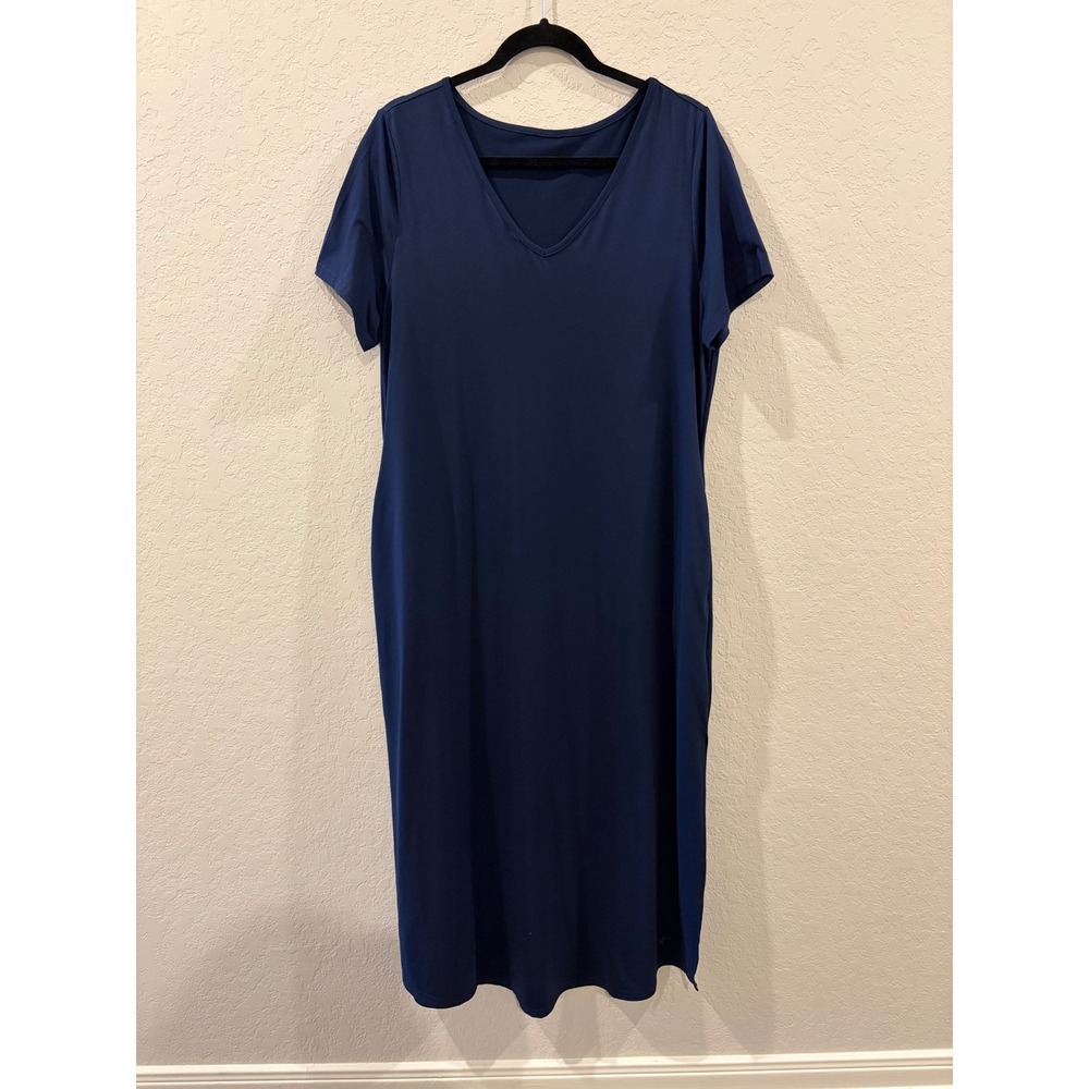 Shein Navy Blue V-Neck Short Sleeve Maxi Dress Side Slit XL